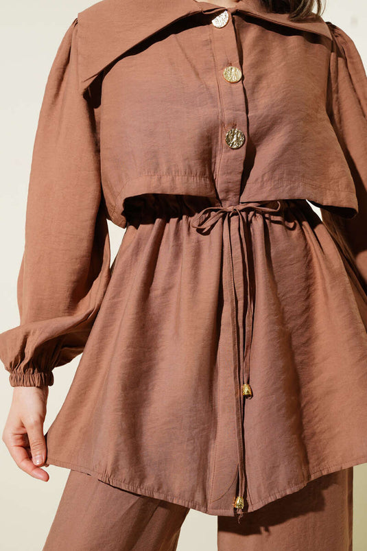 Bolero Detailed Waist Tunnel Two Piece Set Brown