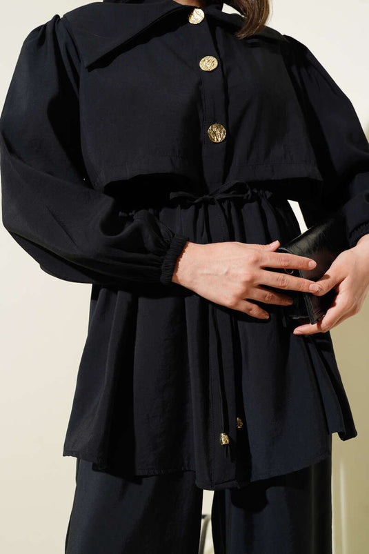 Bolero Detaylı Bel Tünelli İkili Takım Siyah