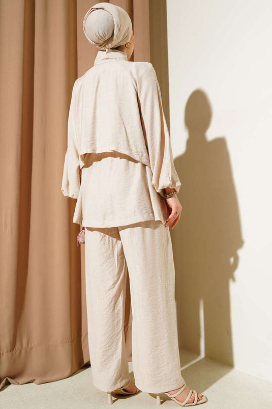 Bolero Detail Zweiteiliger Anzug Beige