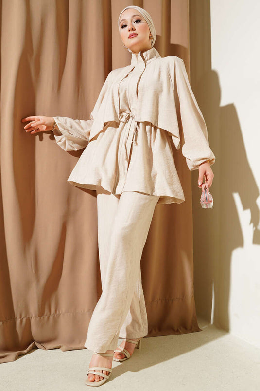 Bolero Detail Zweiteiliger Anzug Beige