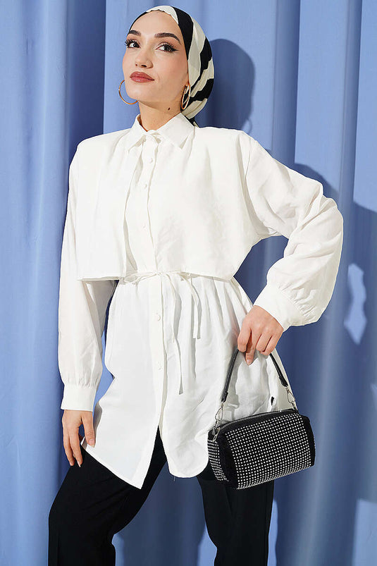 Chemise en tencel écrue avec boléro et ceinture à cordon