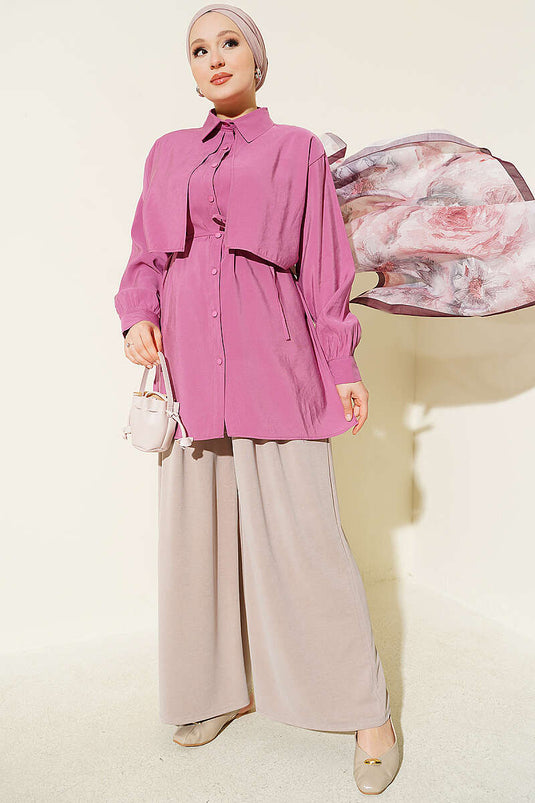 Magenta Long Sleeve Bolero Shirt With Tie Detail