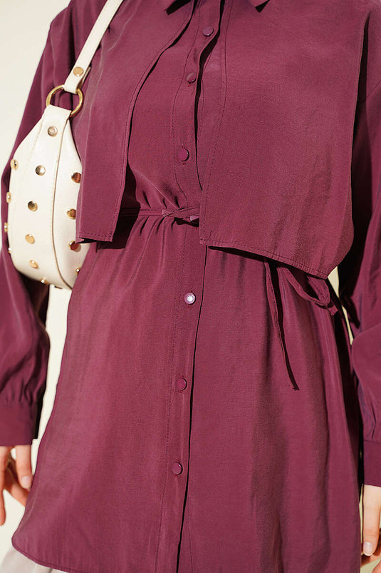 Gilet Pourpre Texturé Avec Ceinture Et Chemise En Tencel