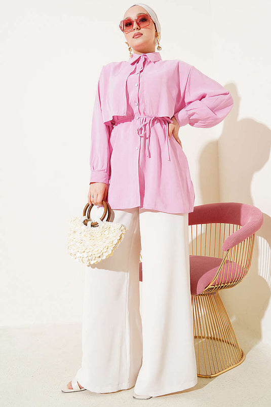 Chemise en tencel rose avec boléro et ceinture à cordon