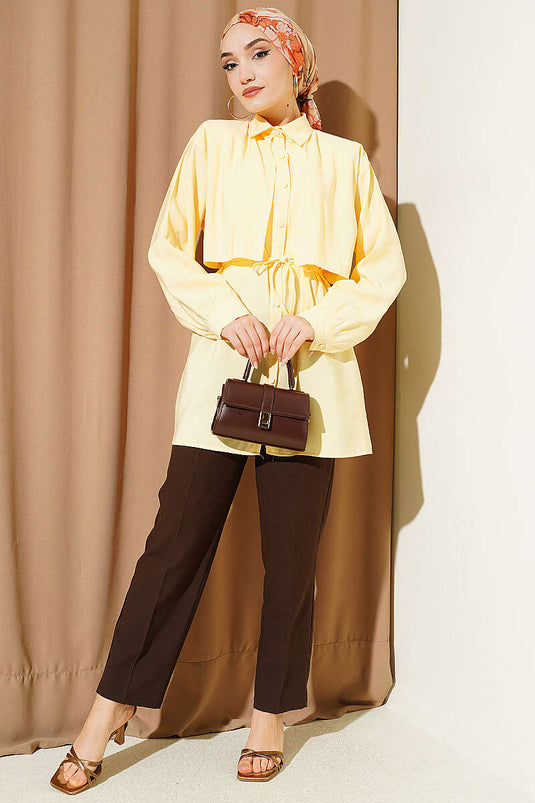 Camicia in Tencel gialla con bolero e cintura a cordoncino
