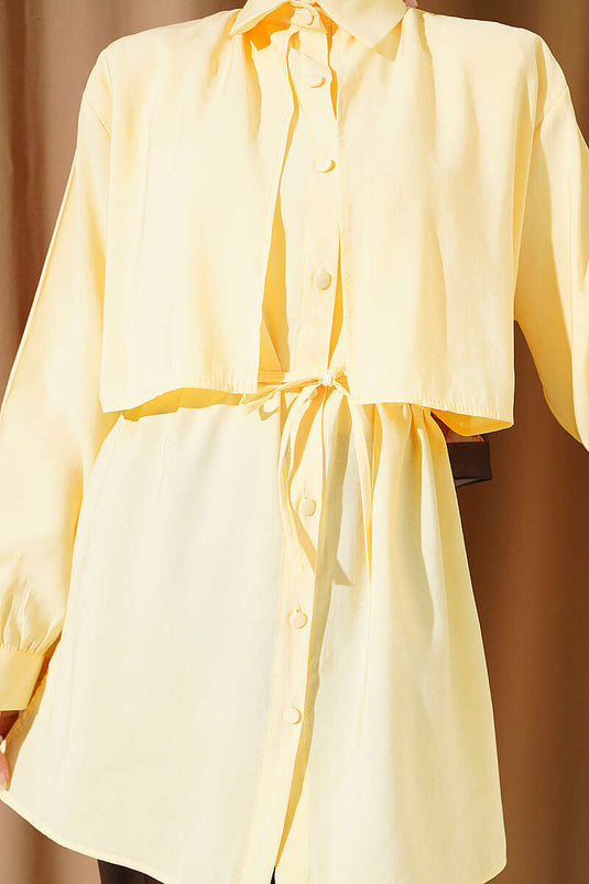 Camicia in Tencel gialla con bolero e cintura a cordoncino