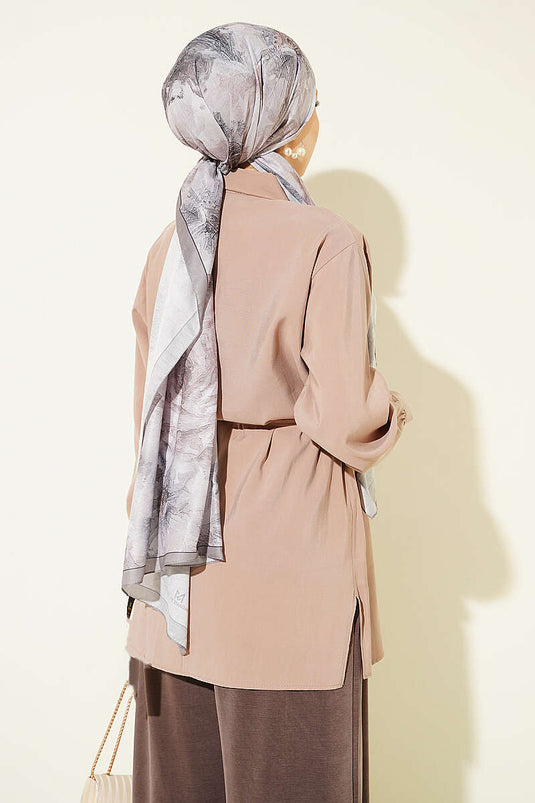 Tie-Belt Textured Mink Bolero Shirt In Taupe