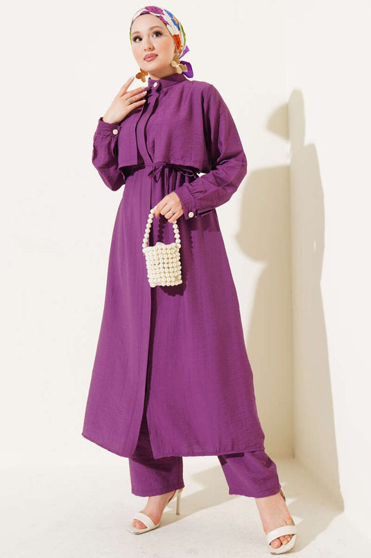 Bolero Detaylı Uzun Tunik İkili Takım Magenta