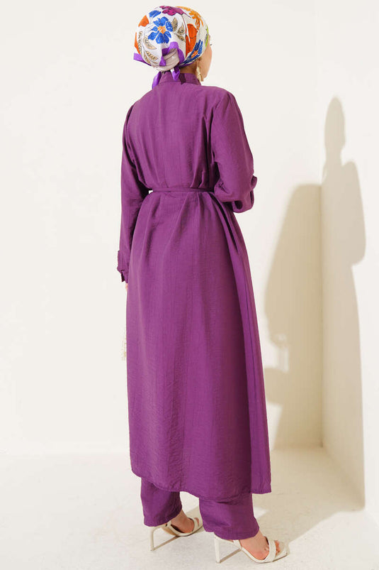 Bolero Detaylı Uzun Tunik İkili Takım Magenta