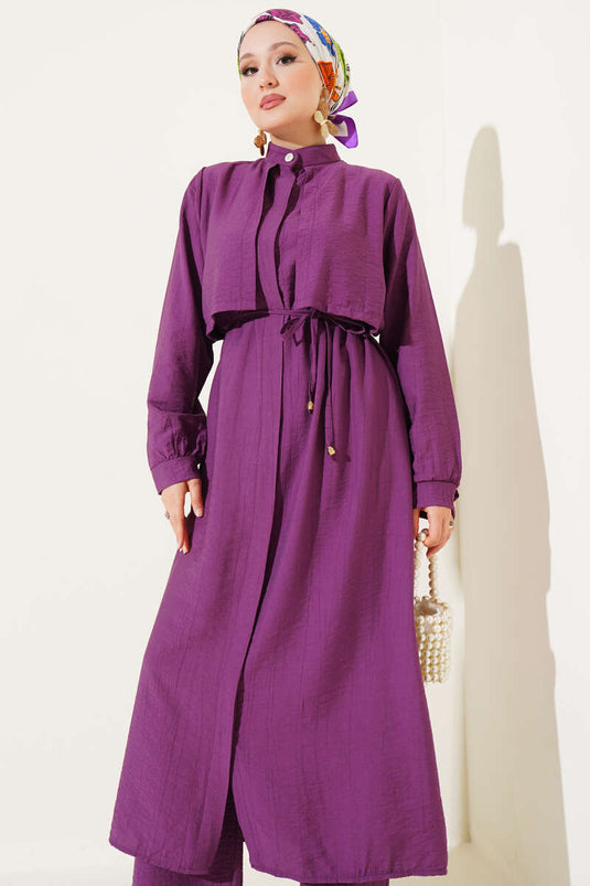 Bolero Detaylı Uzun Tunik İkili Takım Magenta