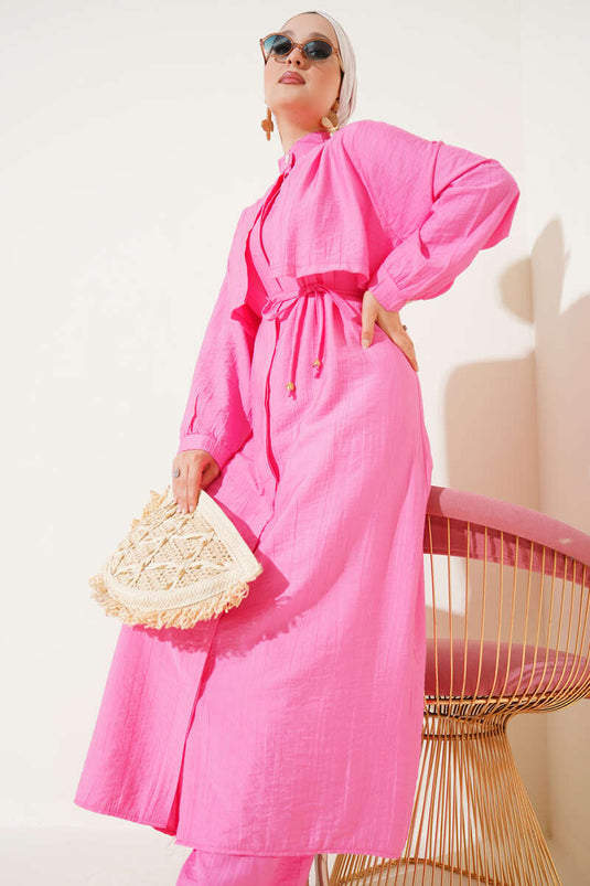 Bolero Detaylı Uzun Tunik İkili Takım Pembe