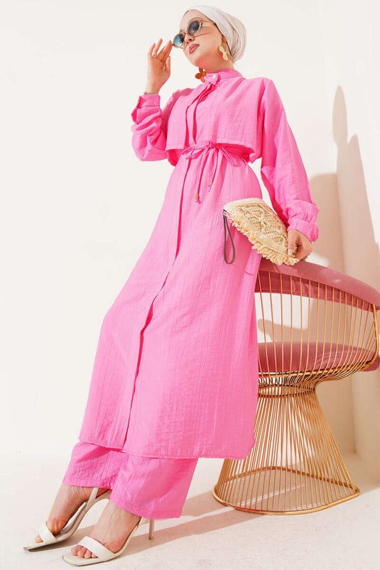 Bolero Detaylı Uzun Tunik İkili Takım Pembe