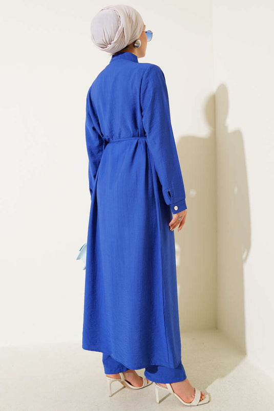 Bolero Detailed Long Tunic Two Piece Set Saxe