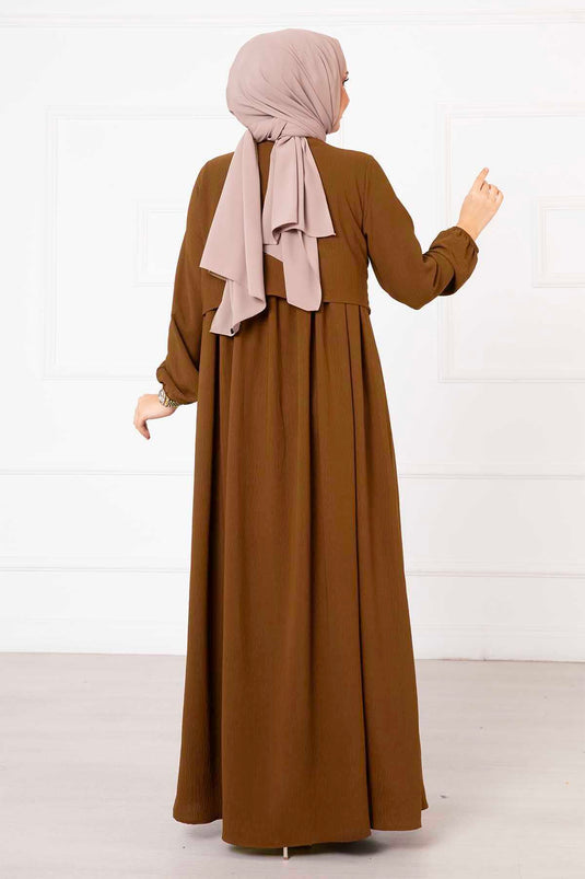 Bolero Styled Modest Dress Brown