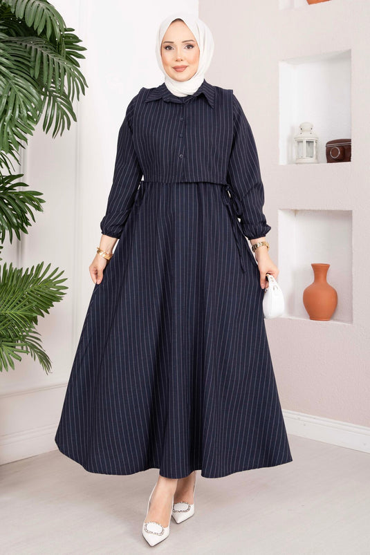 Ensemble robe à rayures avec boléro bleu marine