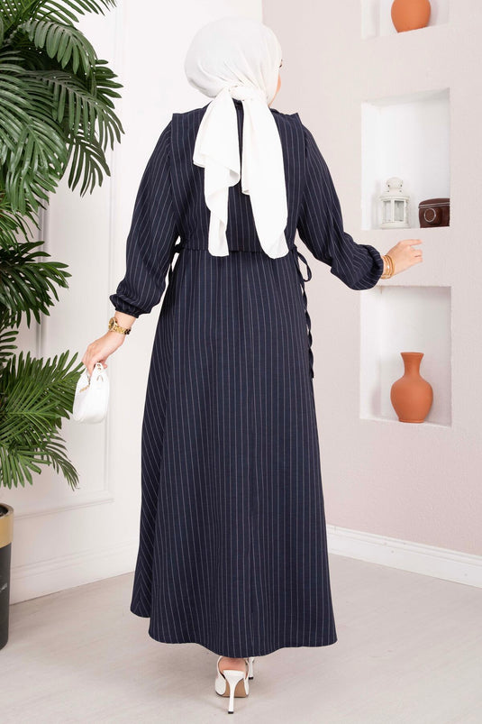 Ensemble robe à rayures avec boléro bleu marine