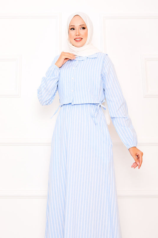 Robe hijab rayée avec boléro, bleu bébé