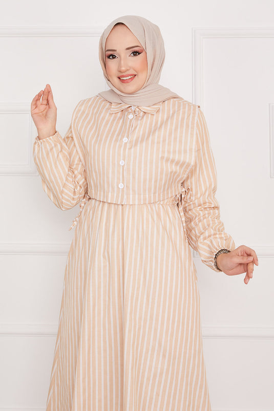 Robe Hijab Rayée Boléro Beige