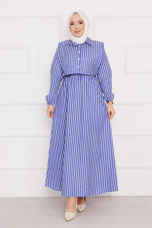 Robe Hijab à Rayures Boléro Indigo