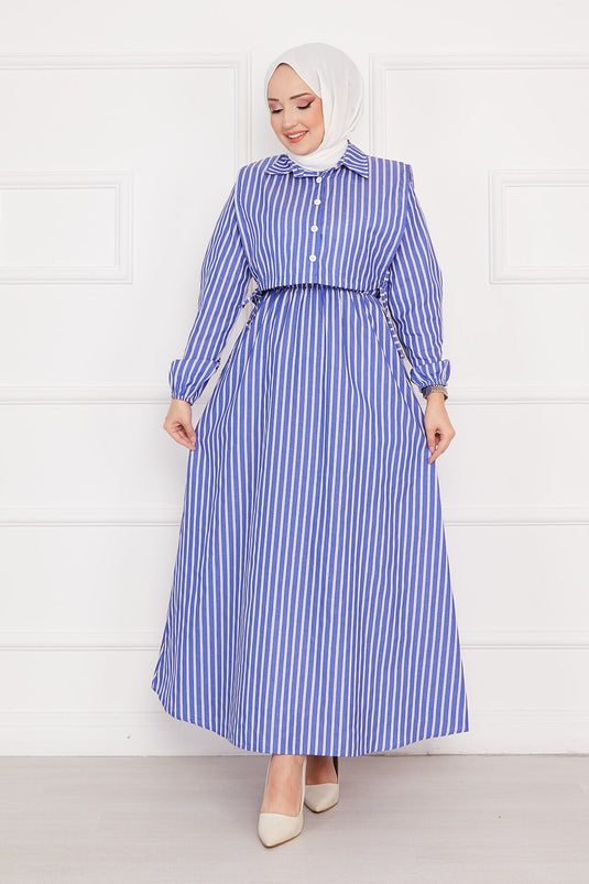 Robe Hijab à Rayures Boléro Indigo