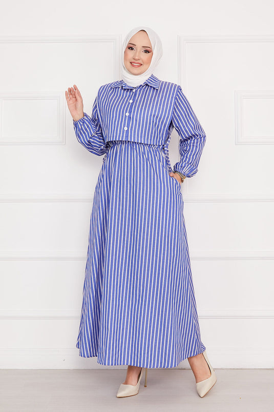 Bolero Gestreiftes Hijab Kleid Indigo