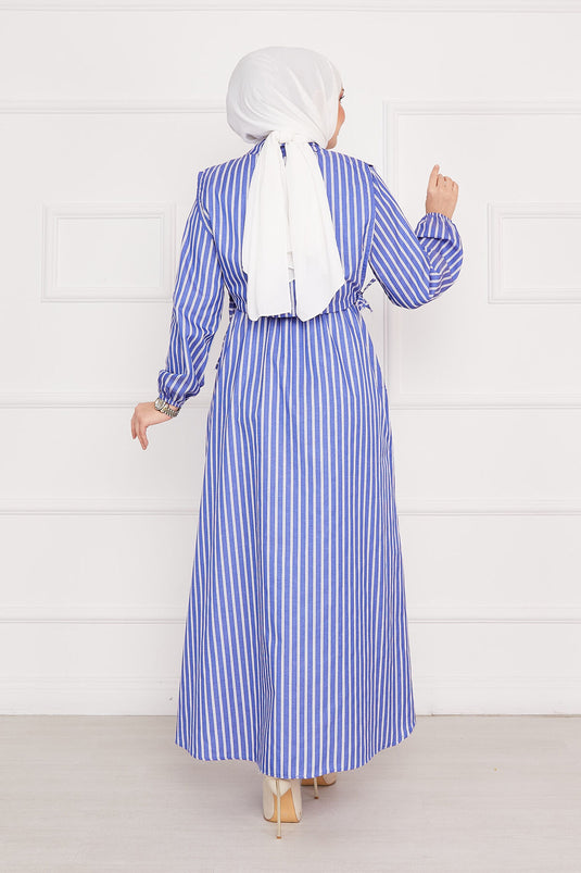 Robe Hijab à Rayures Boléro Indigo