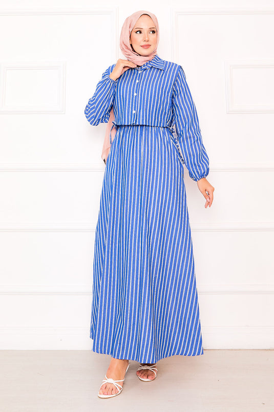 Bolero Striped Hijab Dress in Saxe