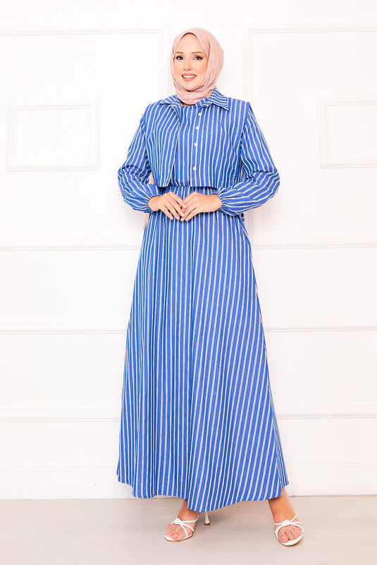 Bolero Striped Hijab Dress in Saxe