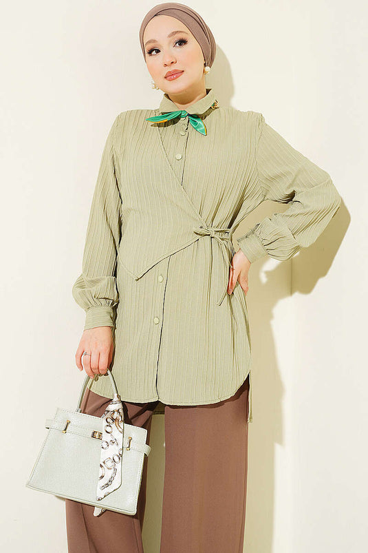 Chemise Olive Verte À Nœud Avec Boléro