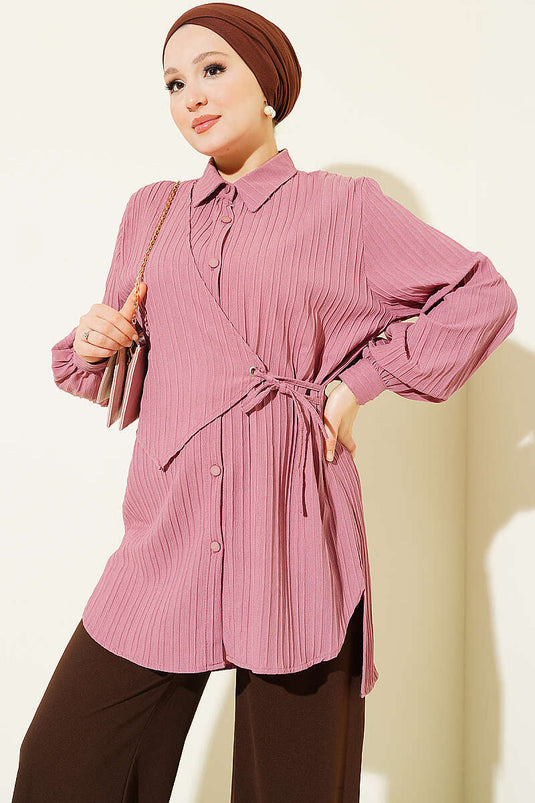 Chemise À Boutons Rose Vieux Avec Cordon