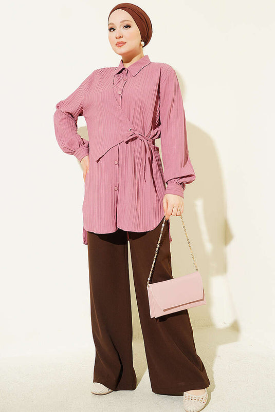 Chemise À Boutons Rose Vieux Avec Cordon