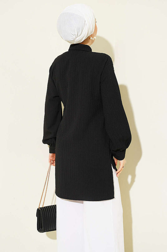 Zwarte Blouse Met Binddetail En Bolero-Achtige Stijl