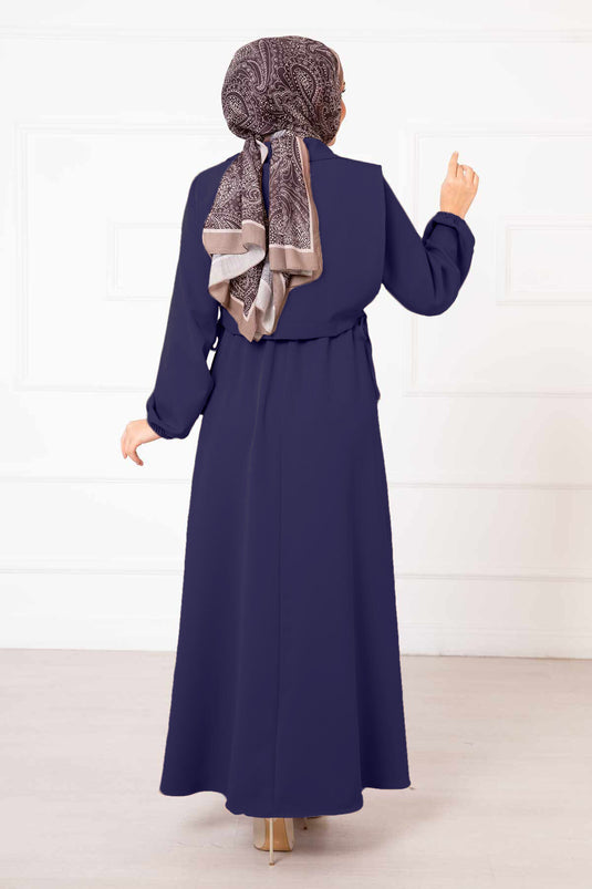 Open Navy Modest Dress Set