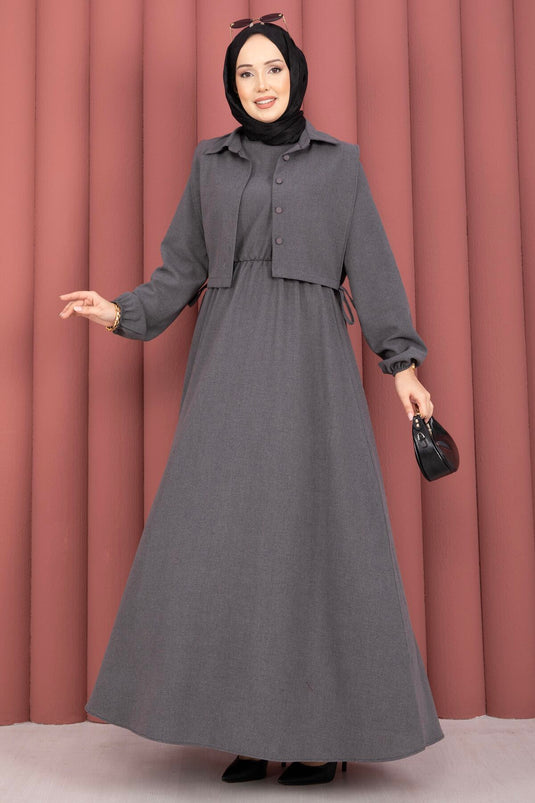 Tesettür-Kleid-Set mit Bolero in Anthrazit