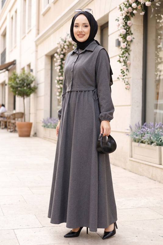 Tesettür-Kleid-Set mit Bolero in Anthrazit