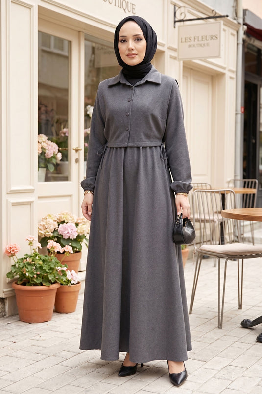 Tesettür-Kleid-Set mit Bolero in Anthrazit