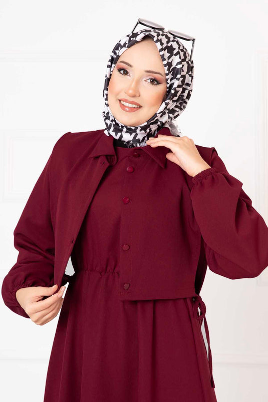 Bolerolü Hijab Dress Set Burgundy