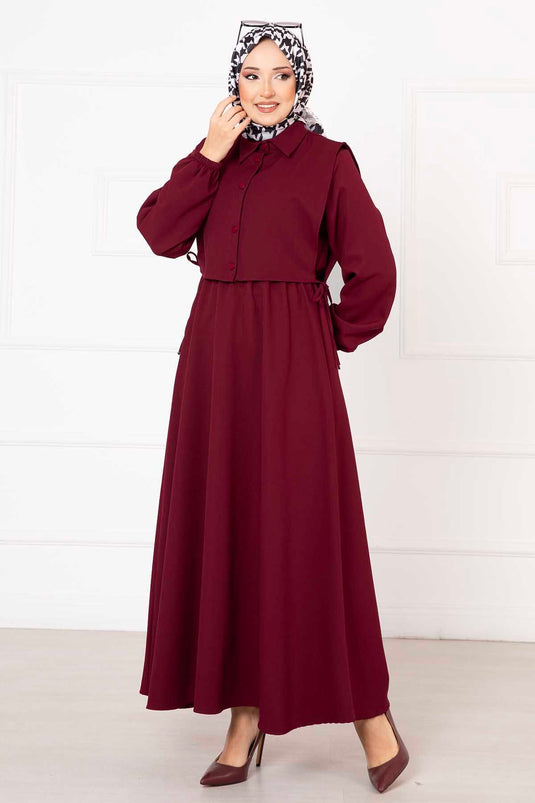 Bolerolü Hijab Dress Set Burgundy