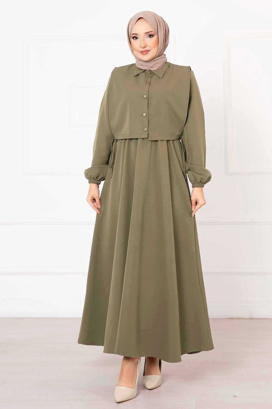 Ensemble robe hijab boléro kaki