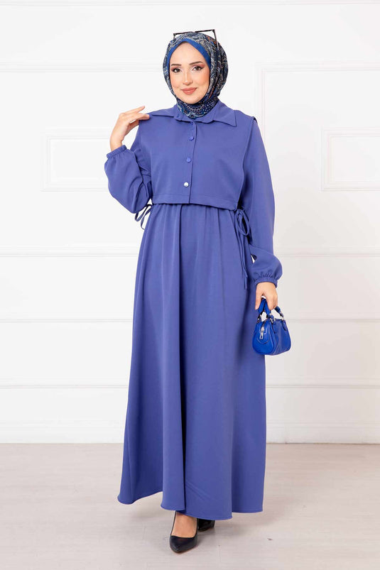 Conjunto de vestido con hijab y bolero índigo