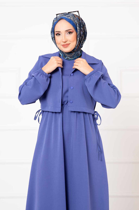 Conjunto de vestido con hijab y bolero índigo