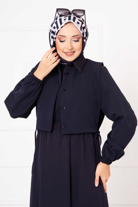 Ensemble robe hijab boléro bleu marine