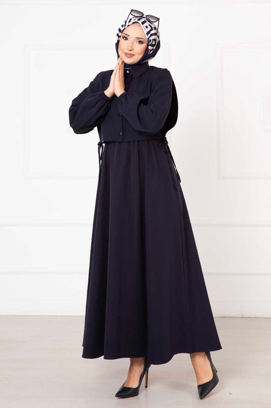 Ensemble robe hijab boléro bleu marine