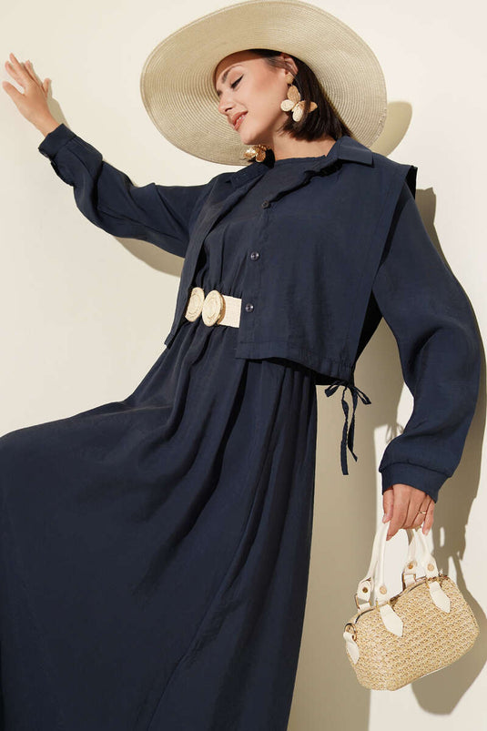 Bolero Waist Elastic Dress Navy Blue
