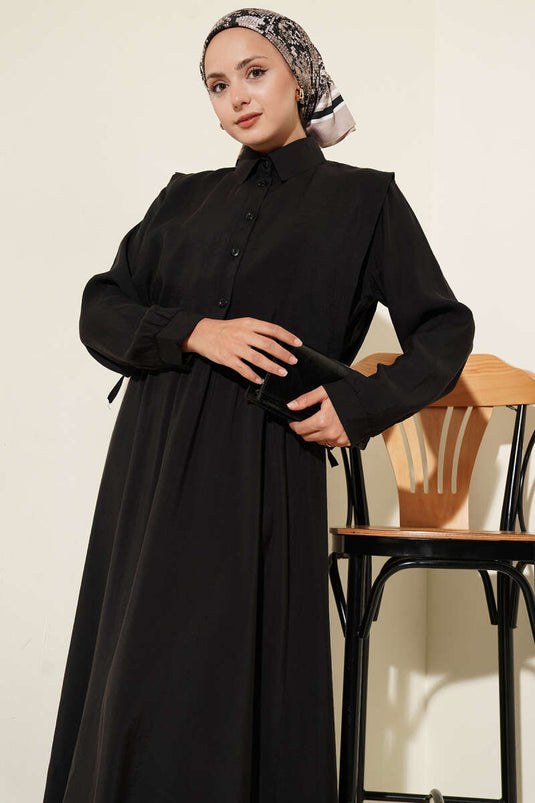 Elastische taillejurk met bolero en zwart