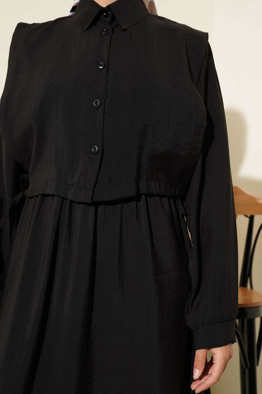 Elastische taillejurk met bolero en zwart