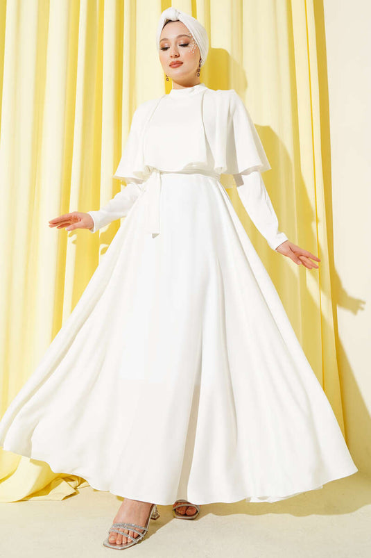 فستان سهرة ساتان مع بوليرون، بيج فاتح