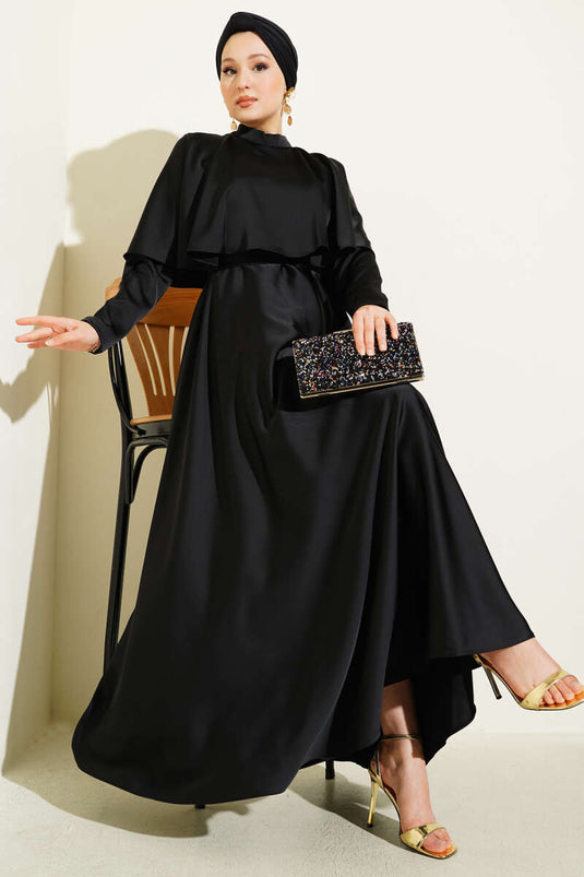 Satin Evening Dress with Boleron, Black