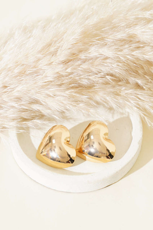 Boucles d'oreilles en forme de grand cœur bombé, or