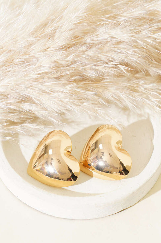 Boucles d'oreilles en forme de grand cœur bombé, or